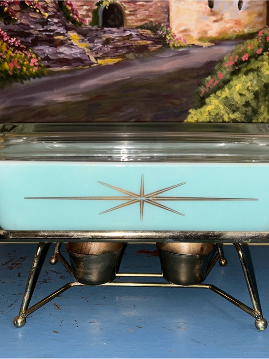 Other - Rare Pyrex Atomic Starburst 2 QT Dish with Glass Lid and Stand Warmer
